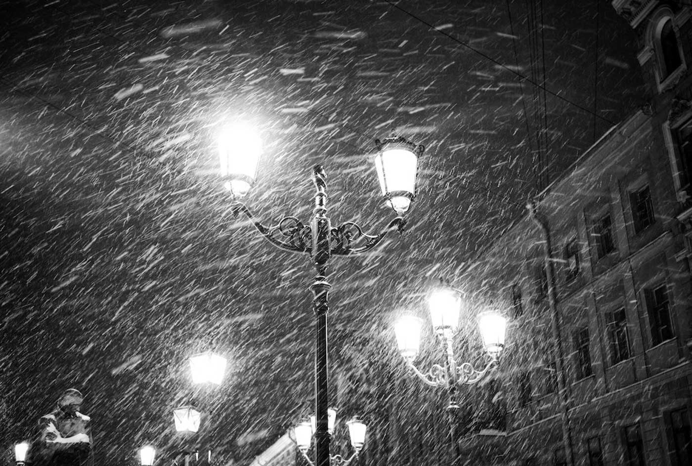Night lights in the snow